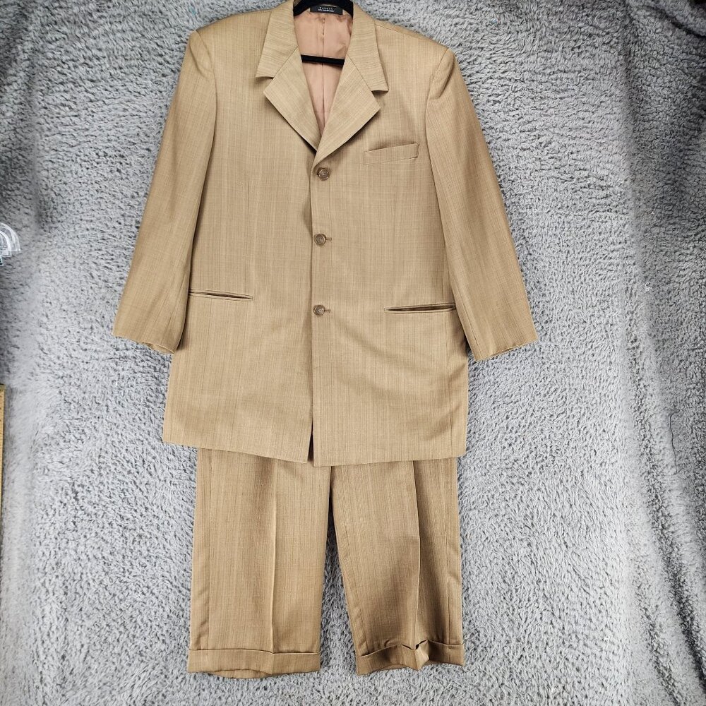 Vanetti 2 Piece Suit Mens 42R 36Rx27 Tan Blazer Jacket Pants *GUC*